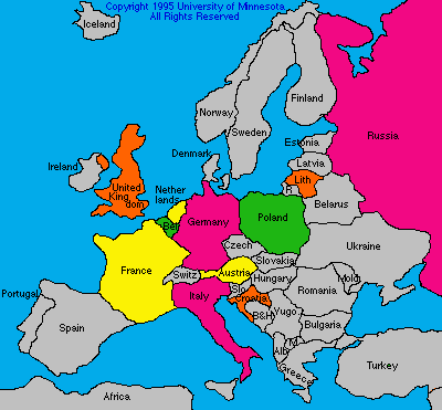 Labeled Western Europe Countries Map