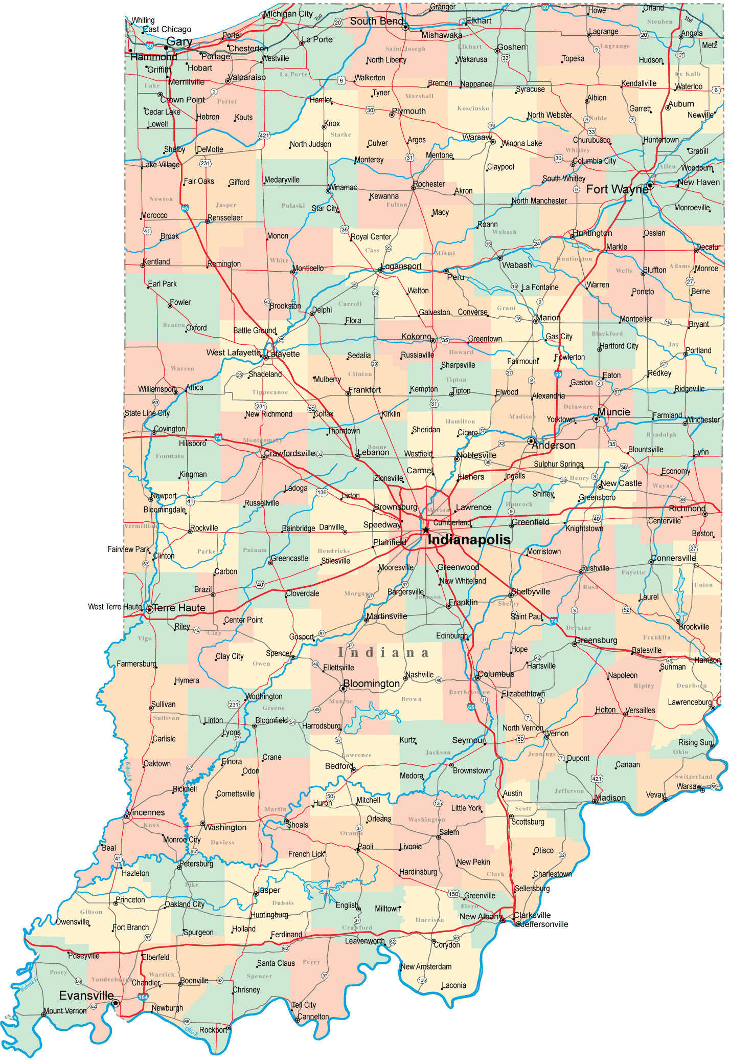indiana road map indiana road map