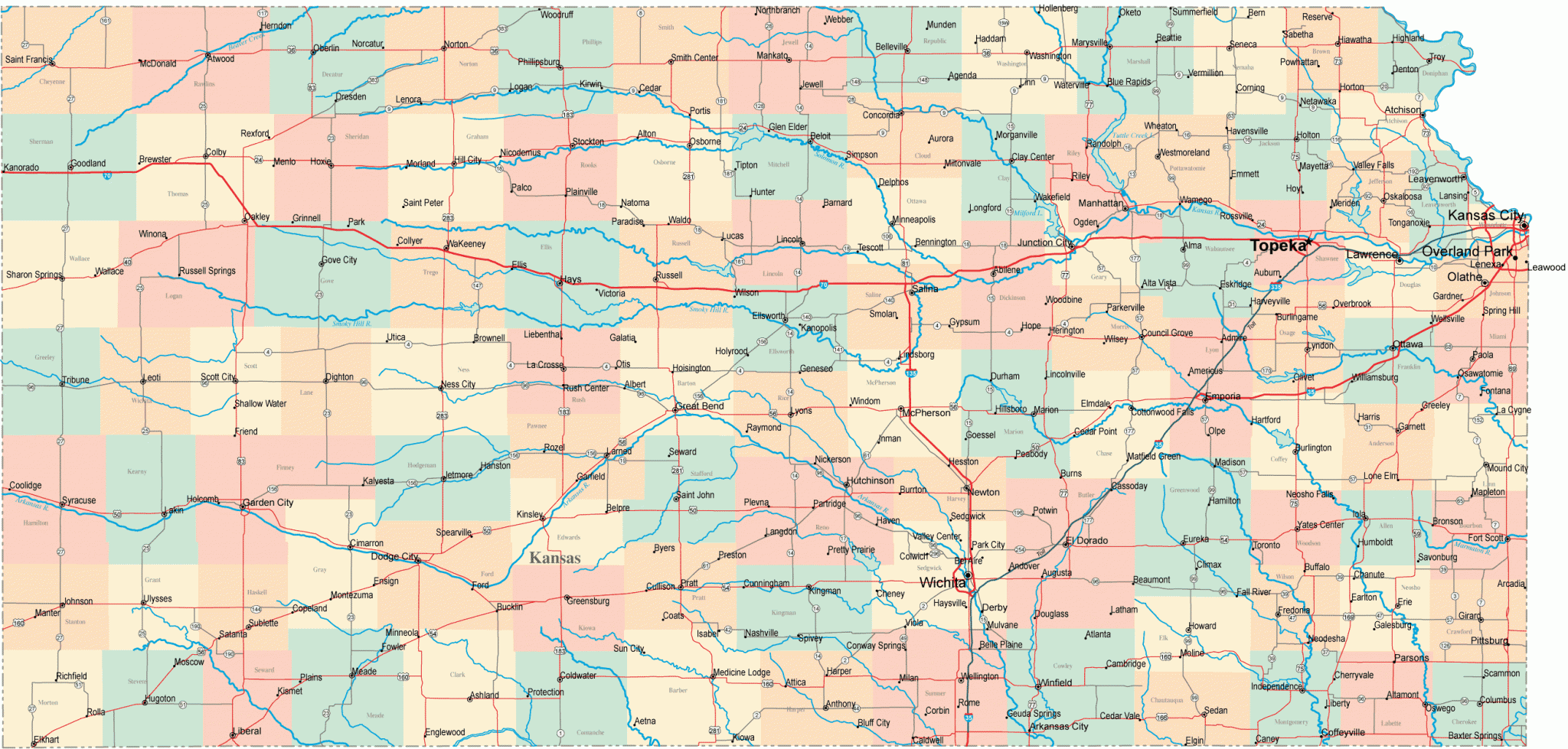 Карта канзаса с городами