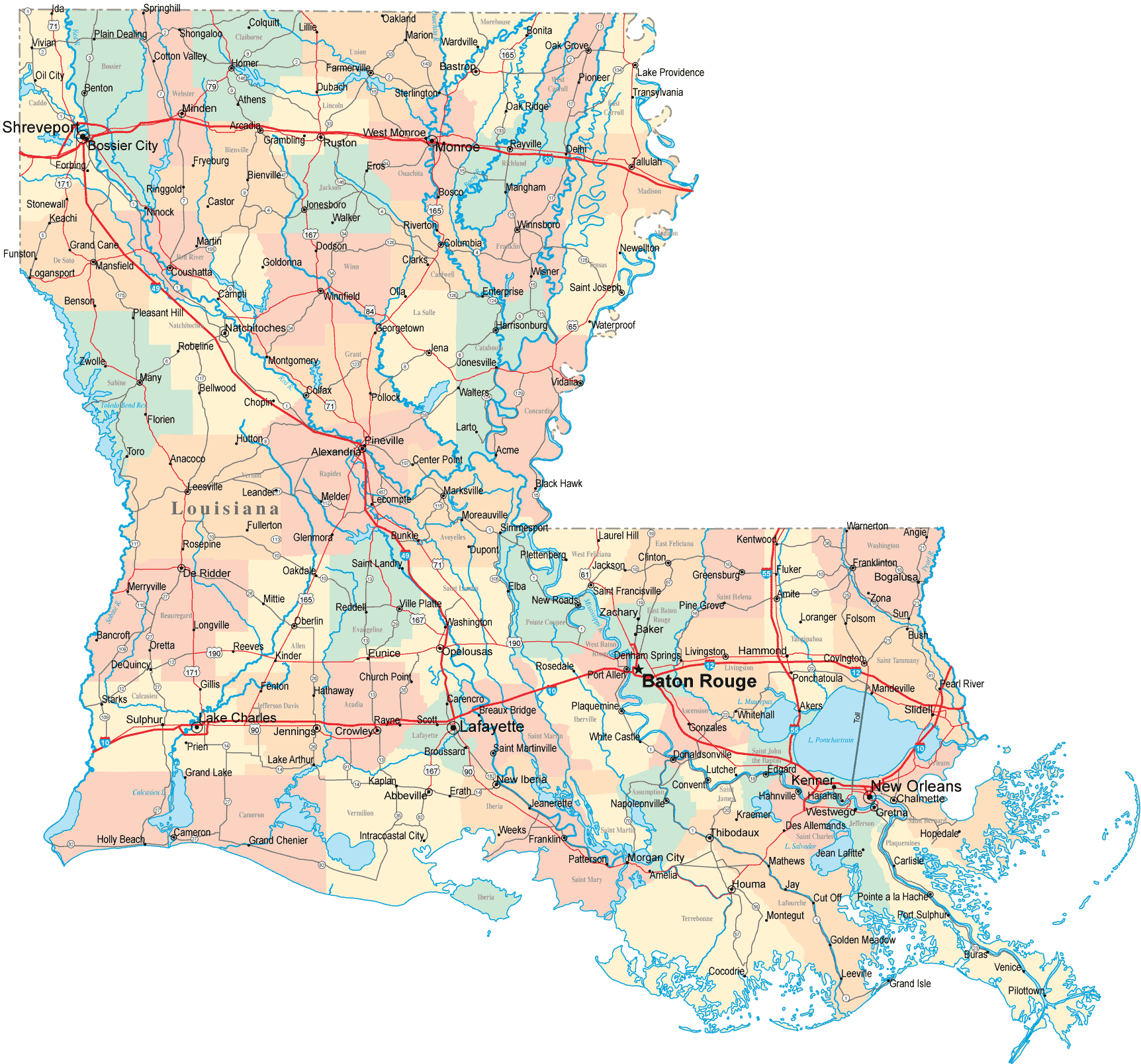 Louisiana State Maps With Cities