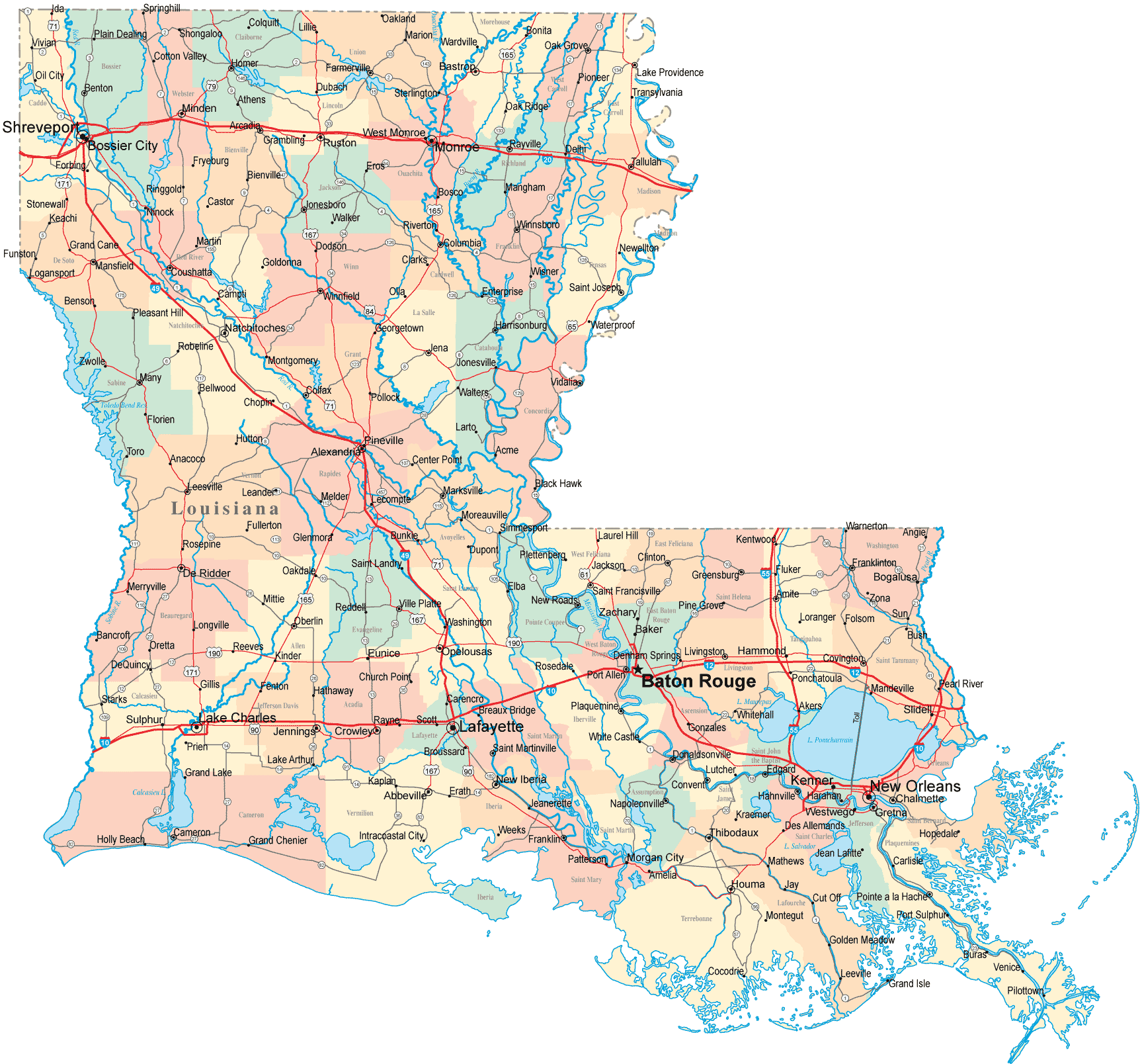louisiana road map louisiana road map