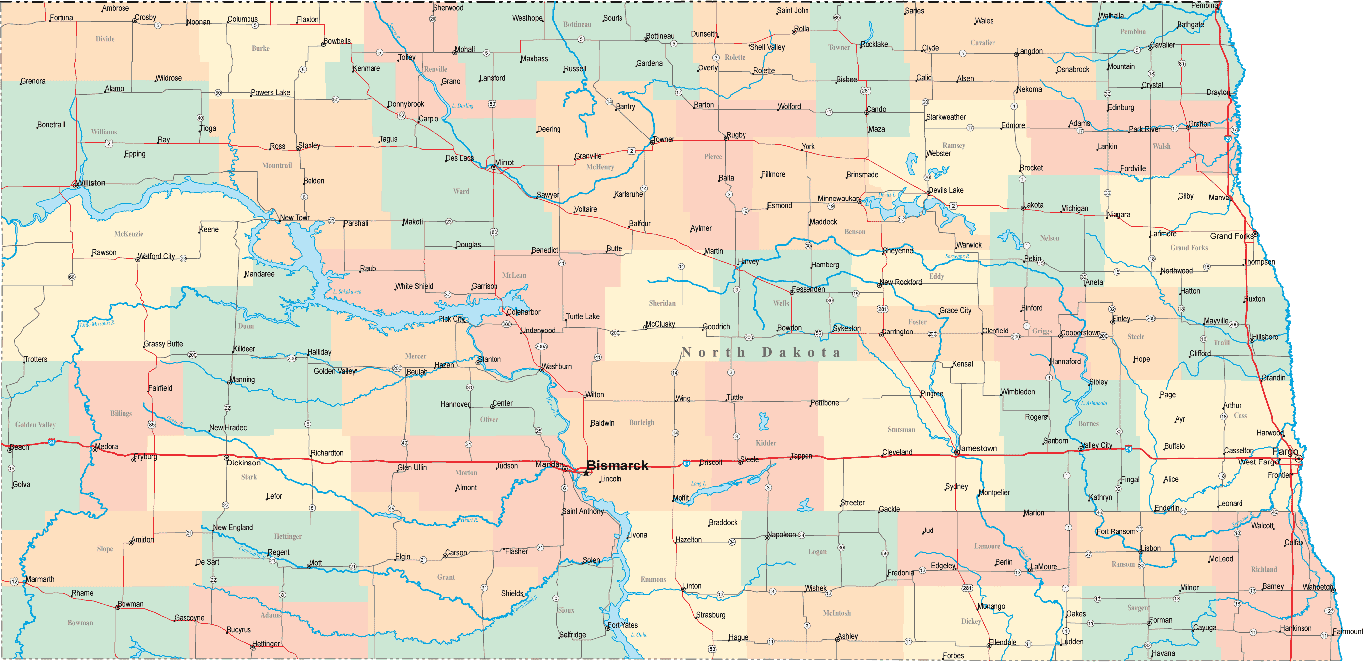 map of north dakota