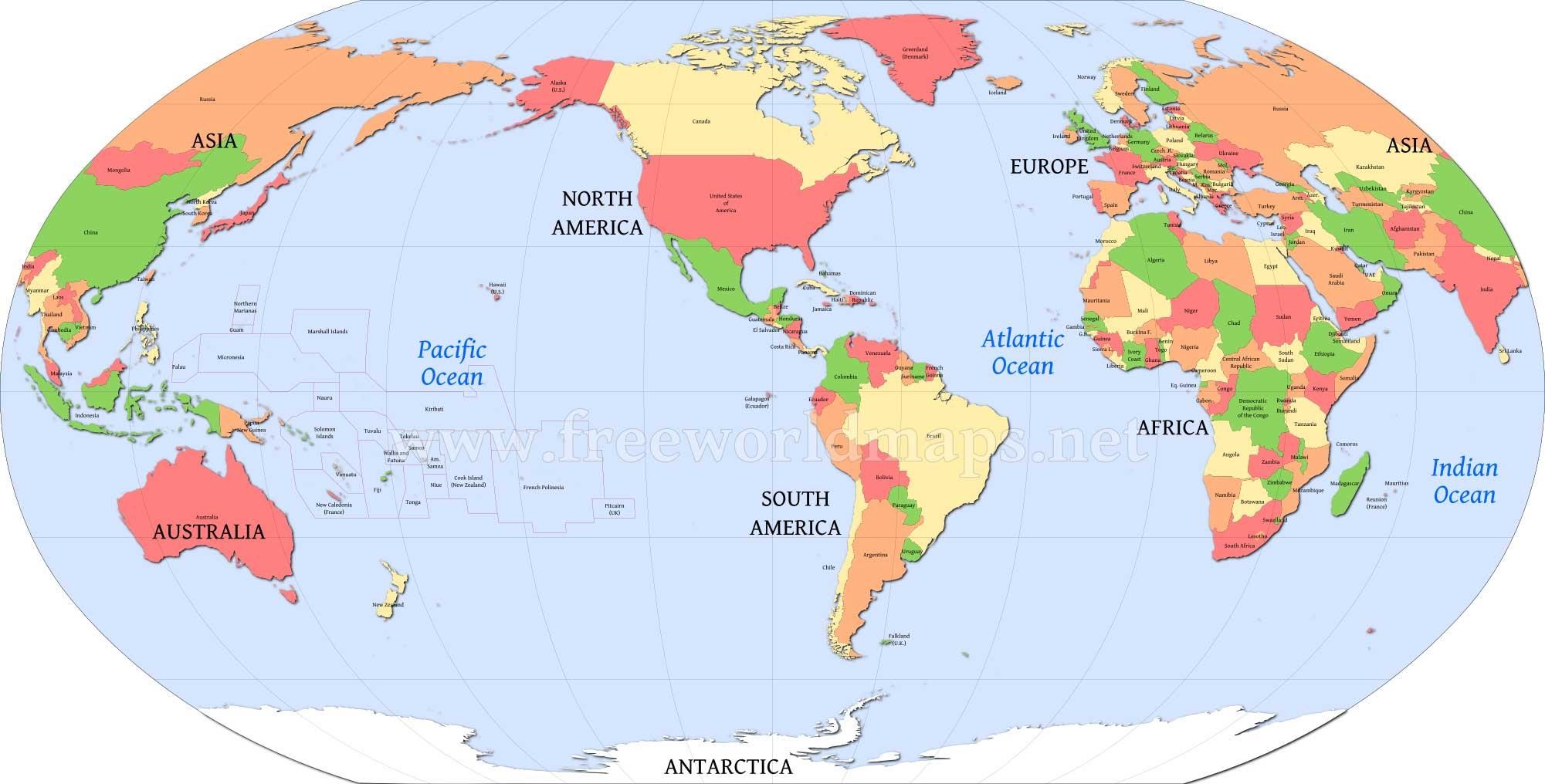 america centered world map