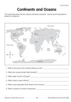 continents oceans worksheets