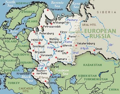 russia on map of europe