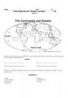 continents oceans worksheets