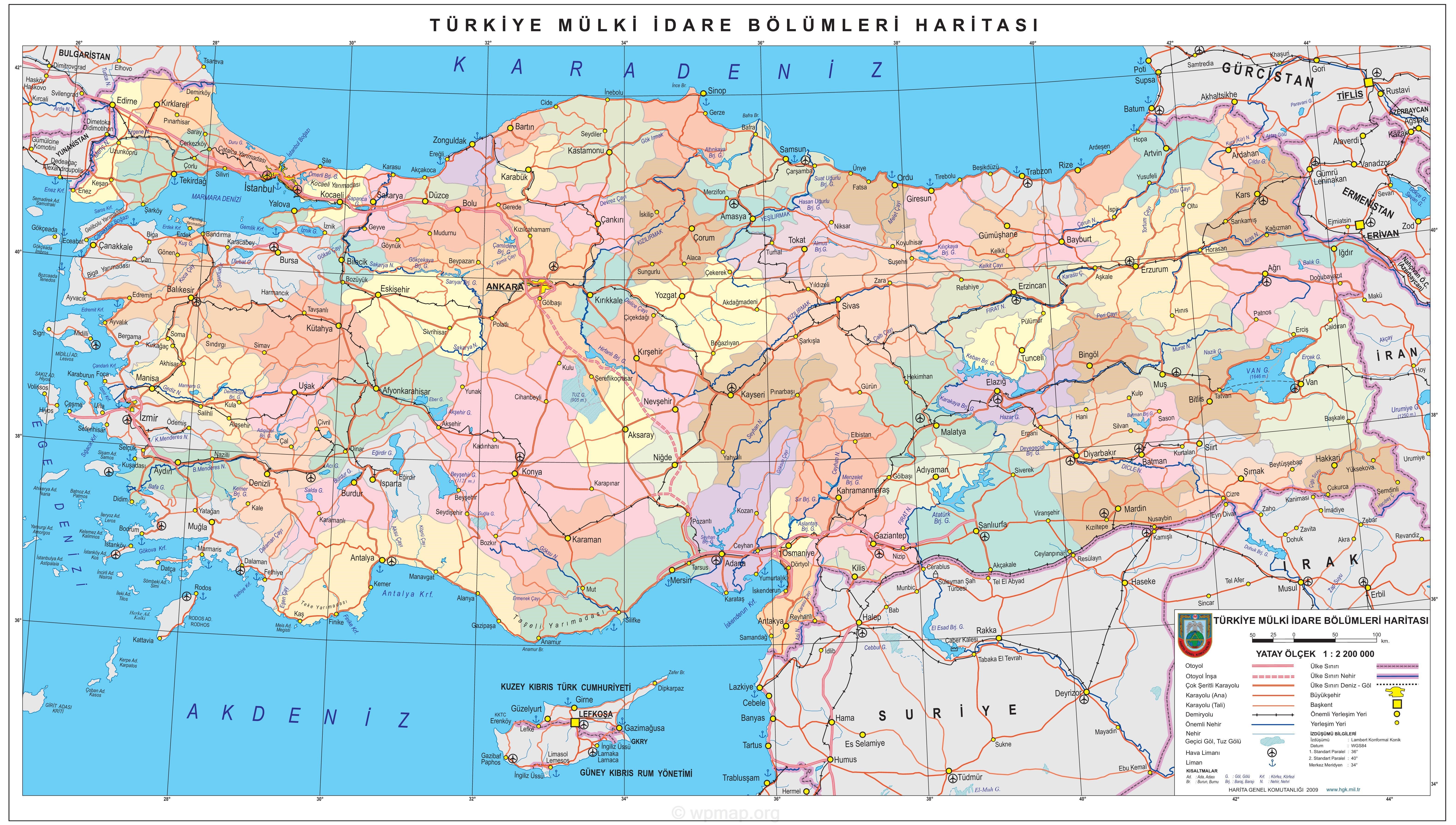 high resolution detailed administrativ and road map of turkey