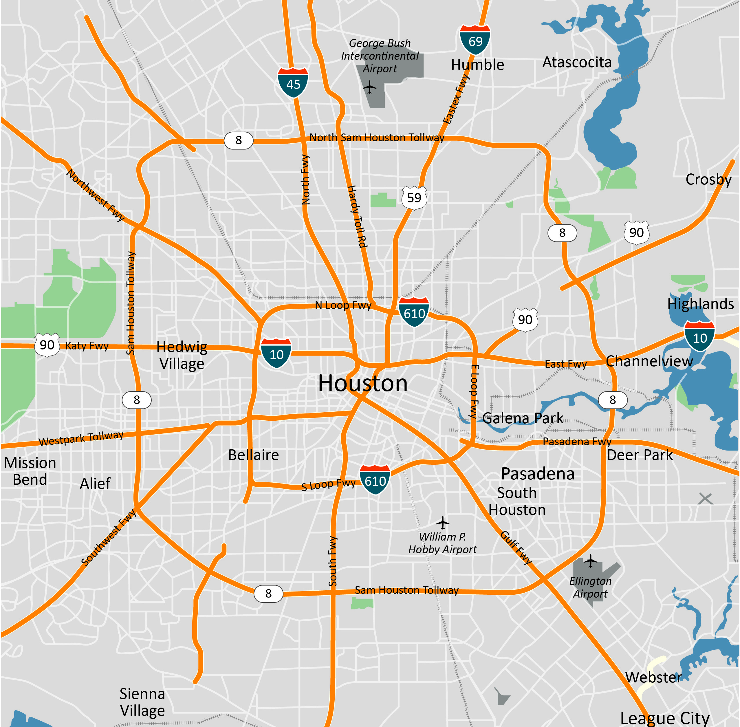 Houston overview map website. 