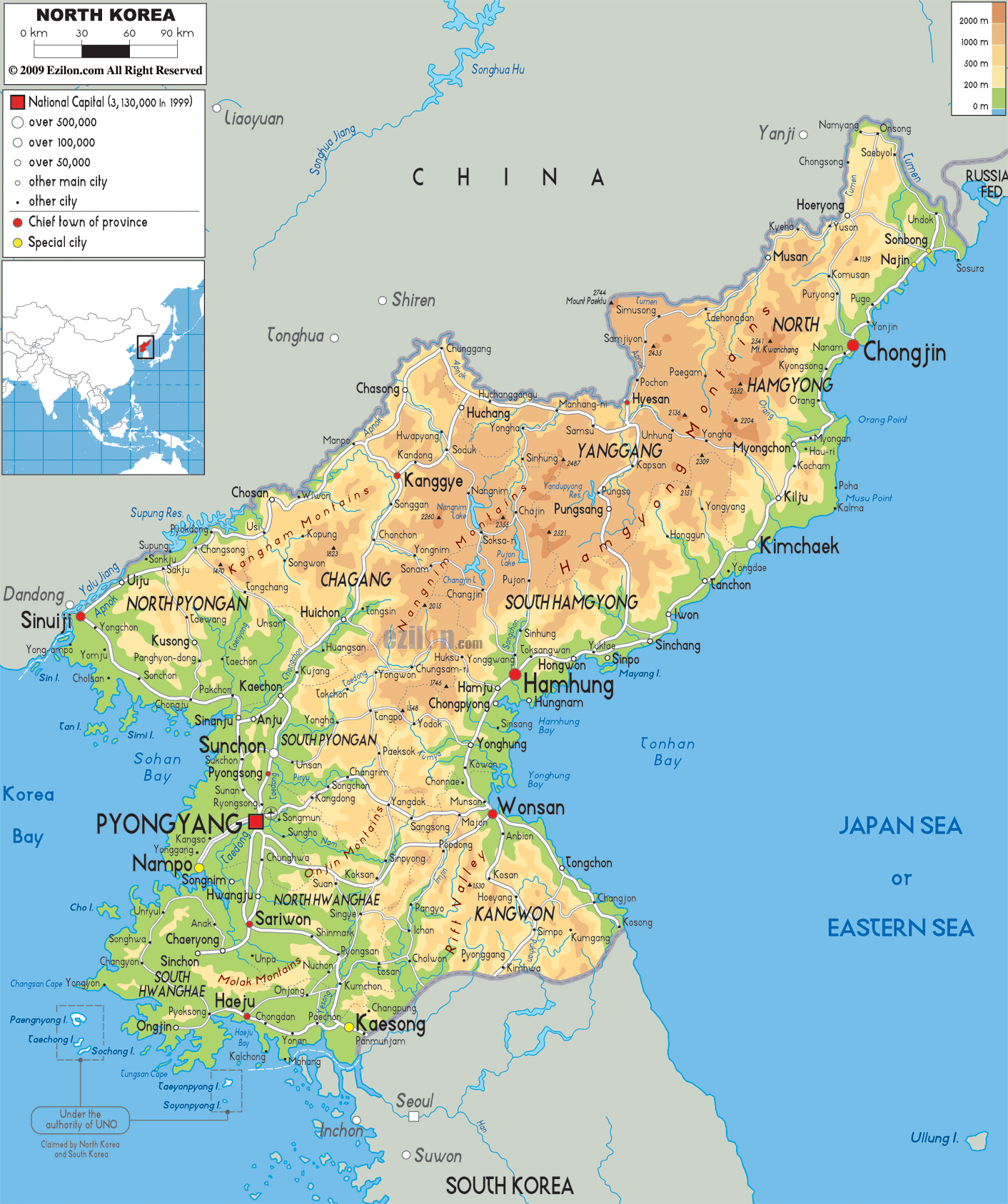 North Korea physical map North Korea physical map