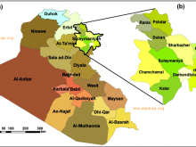 Map of Iramap of the Sulaymaniyah province where the filed study wasq with enlarge view of the ten districts of Sulaymaniyah governorate